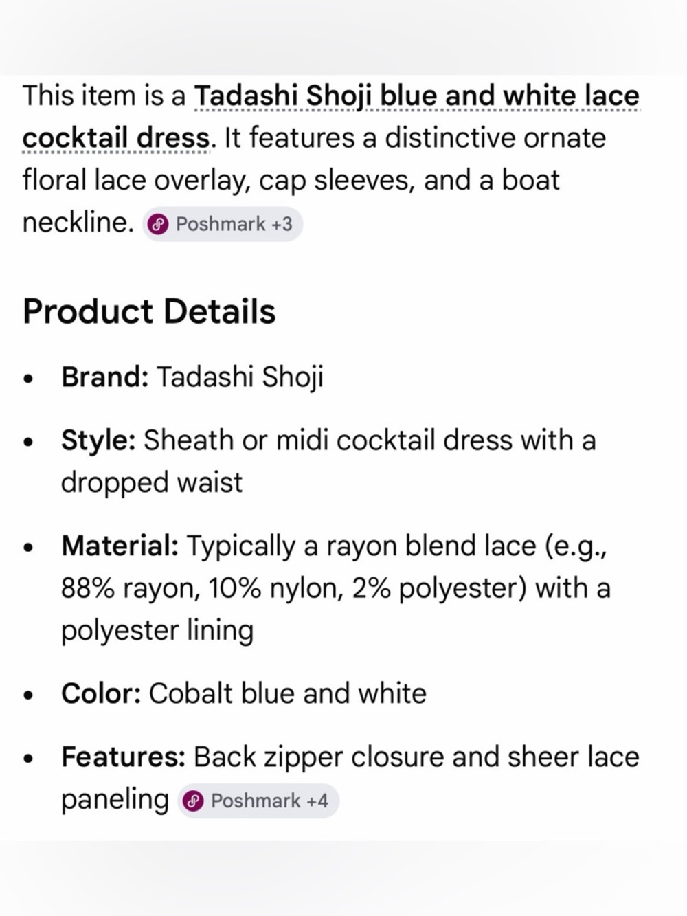 NWOT Tadashi Shoji Blue White Floral Lace Cocktail Sheath Midi Dress, Size 10 - Picture 2 of 16